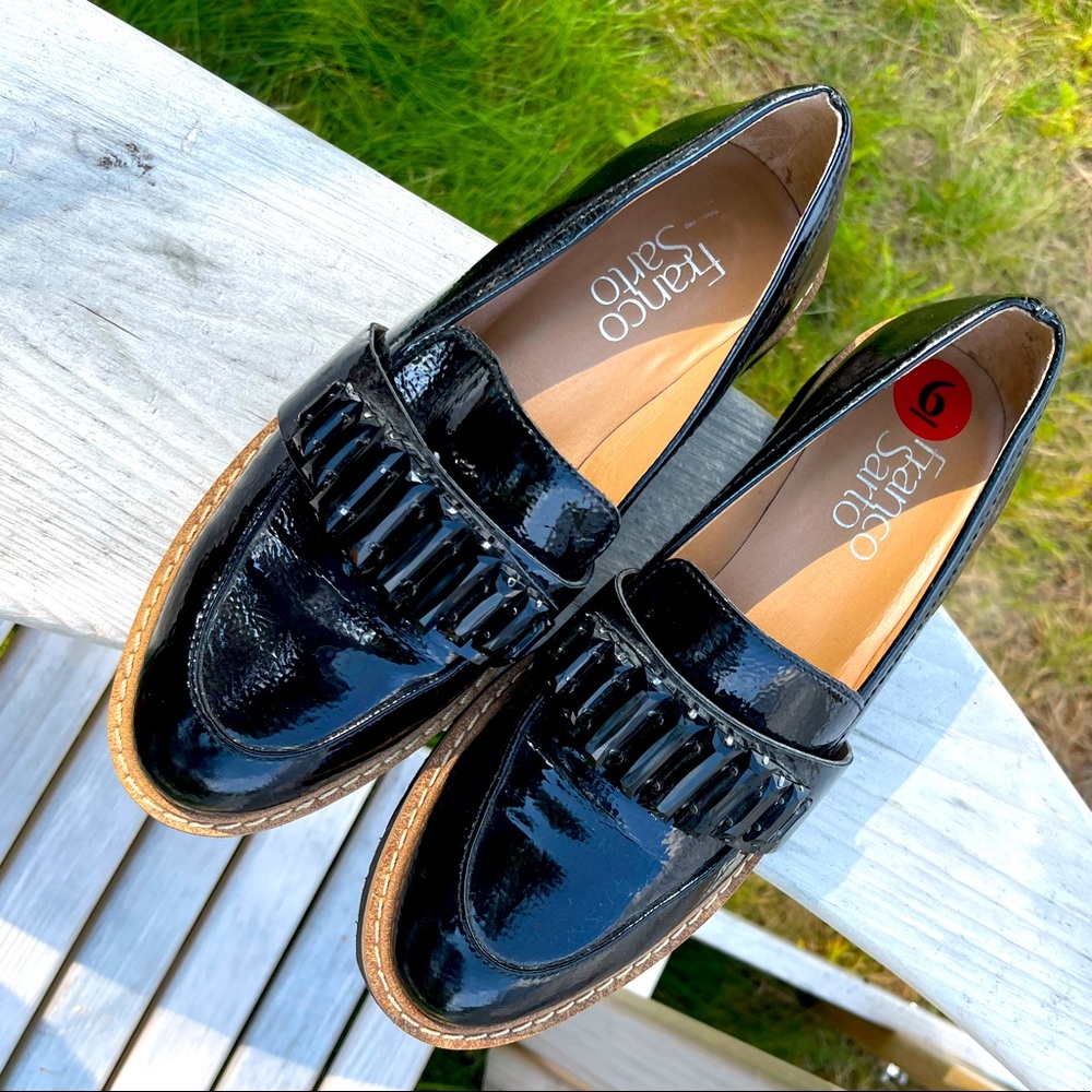 Franco Sarto black shiny patent leather loafers Size 6